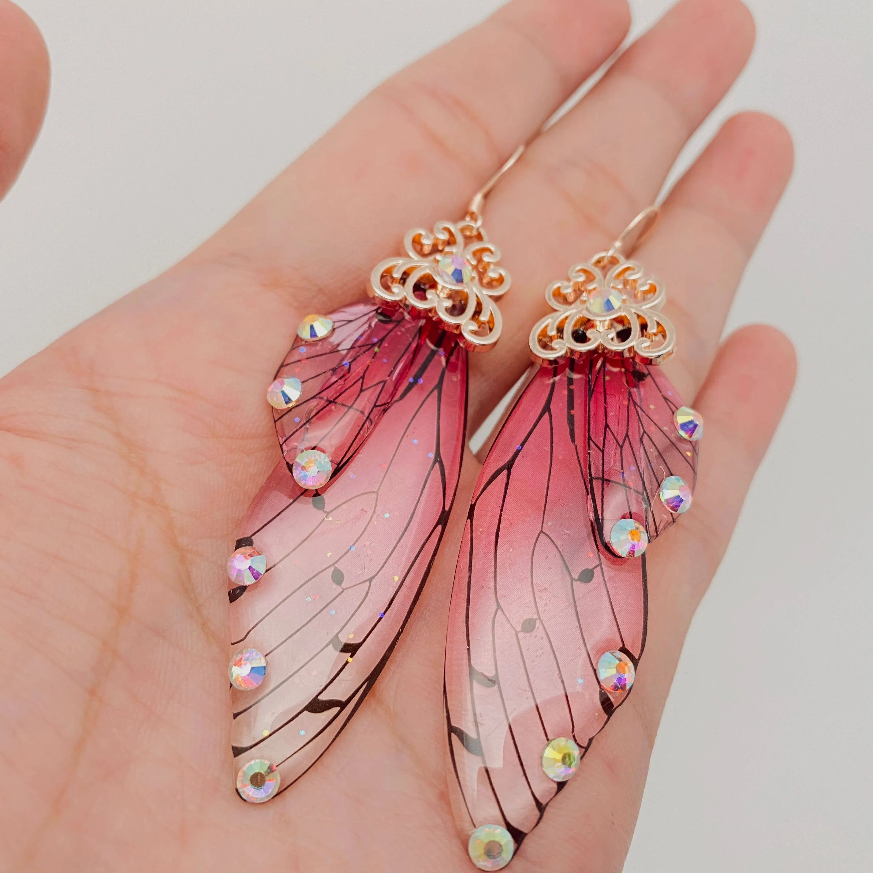Handmade Fairy Wings Earrings Insect Butterfly Wing: Black silver