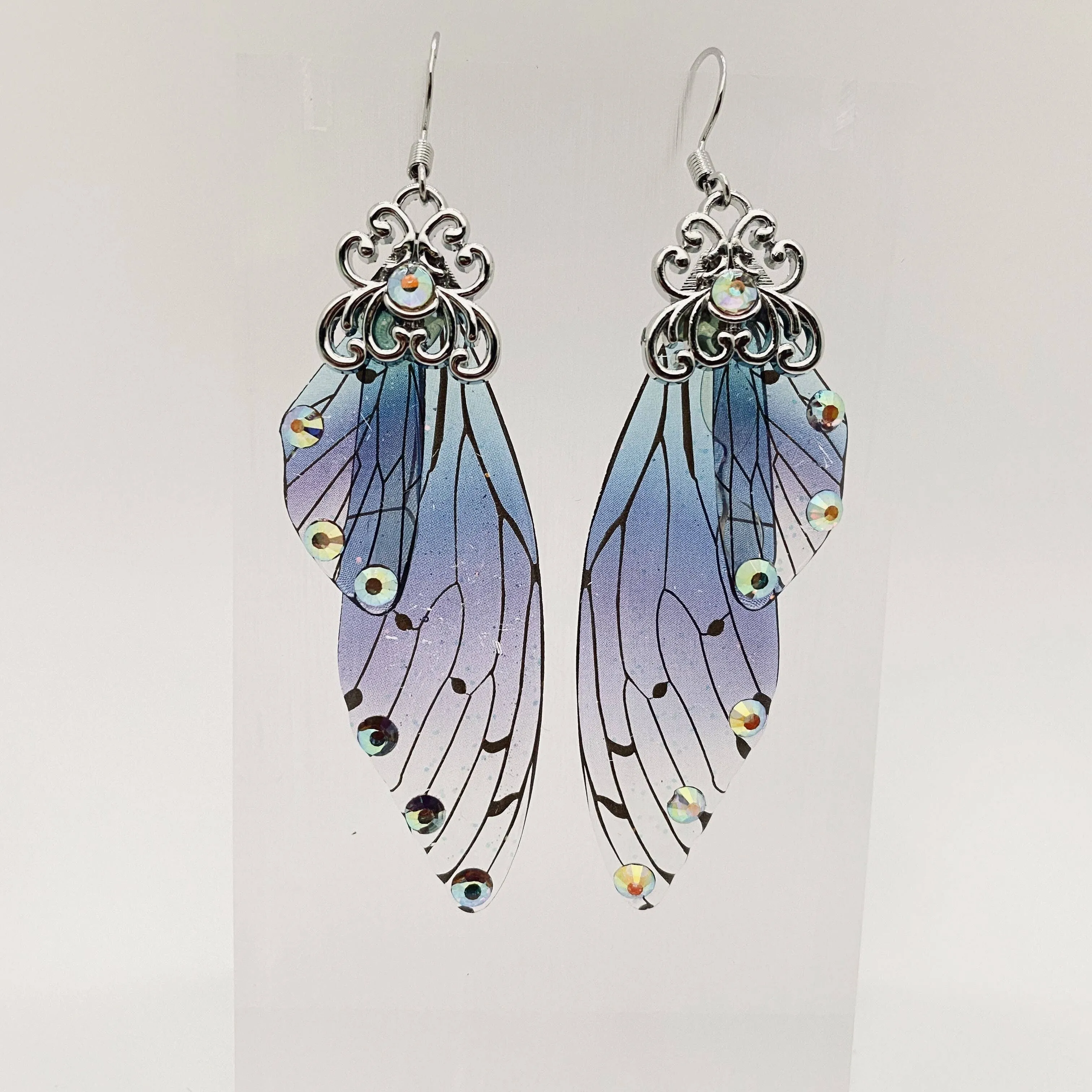 Handmade Fairy Wings Earrings Insect Butterfly Wing: Black silver