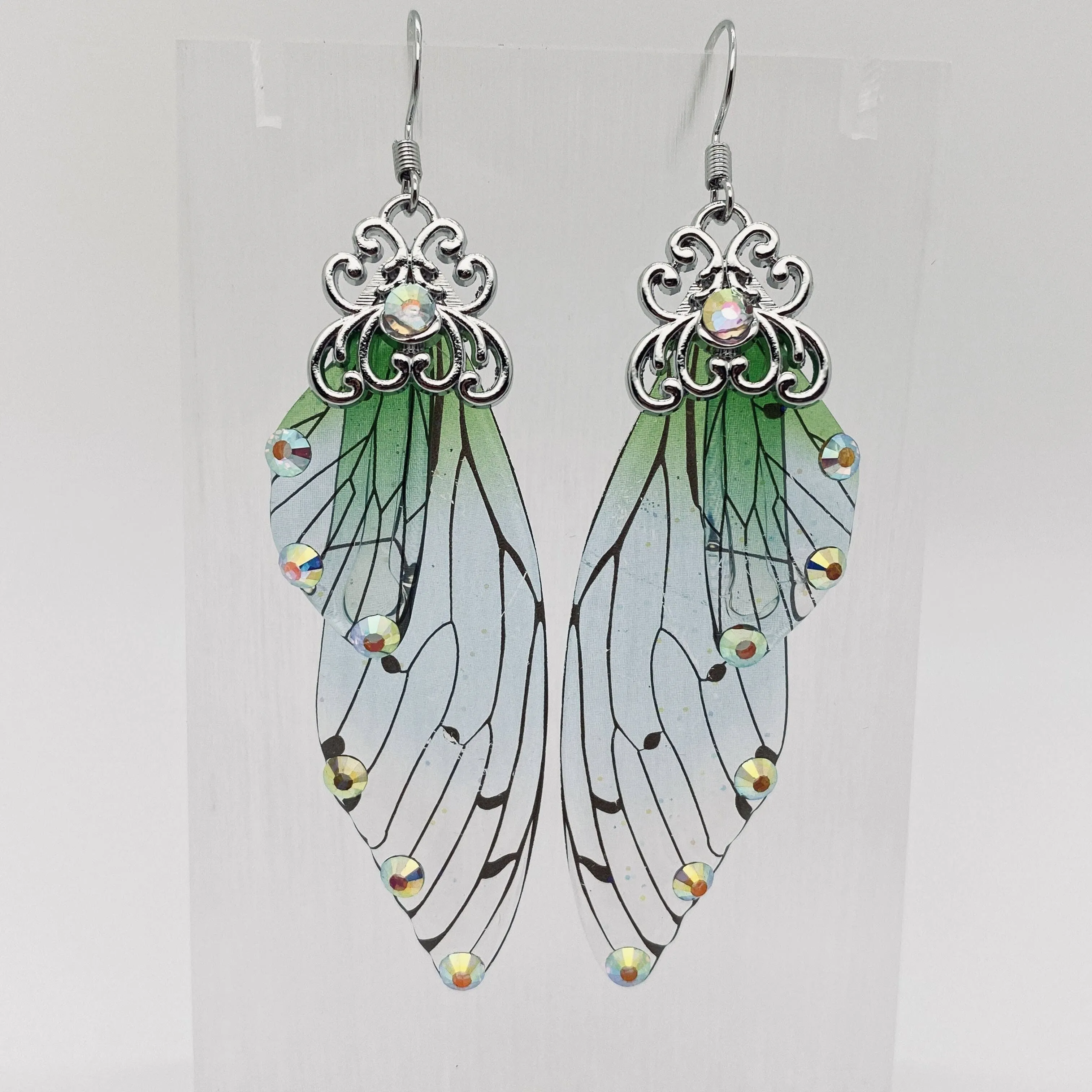 Handmade Fairy Wings Earrings Insect Butterfly Wing: Black silver