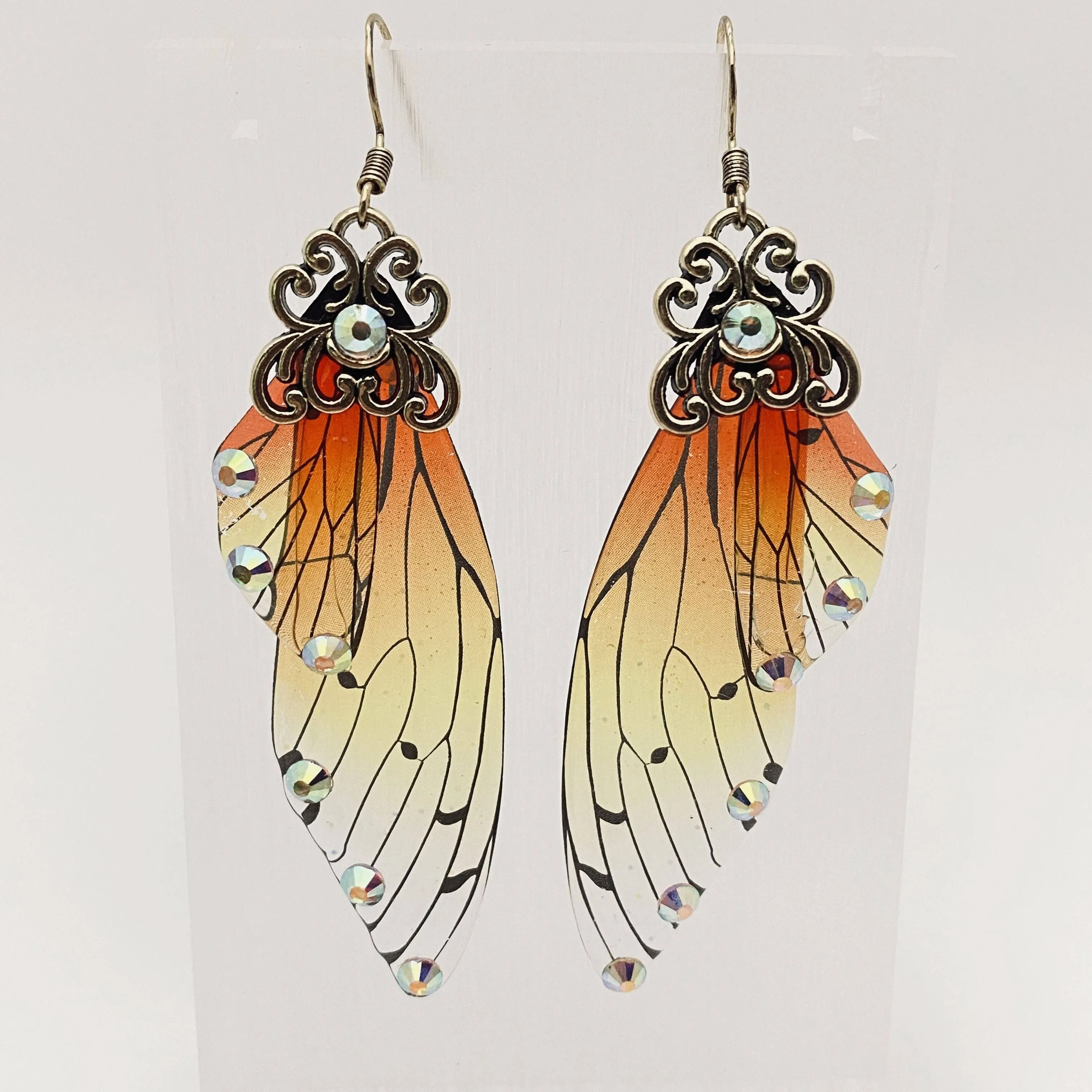Handmade Fairy Wings Earrings Insect Butterfly Wing: Blue bronze