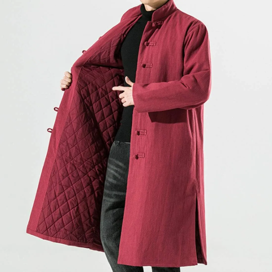 HZCX FASHION Men Traditional Chinese Padded Jacket Frog Button Winter Warm Coat