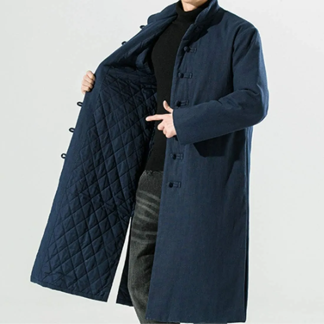 HZCX FASHION Men Traditional Chinese Padded Jacket Frog Button Winter Warm Coat