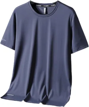Ice Silk Round Neck T-Shirt- Silk Shirts for Men Gym Quick Dry Short Sleeve Cooling Shirts