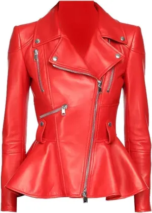 Iconic Medusa Fashionable Designer Peplum Genuine Leather Jacket Women Missy Plus Size