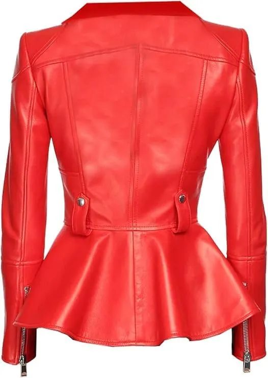 Iconic Medusa Fashionable Designer Peplum Genuine Leather Jacket Women Missy Plus Size