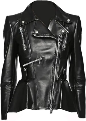 Iconic Medusa Fashionable Designer Peplum Genuine Leather Jacket Women Missy Plus Size