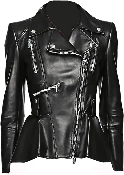 Iconic Medusa Fashionable Designer Peplum Genuine Leather Jacket Women Missy Plus Size