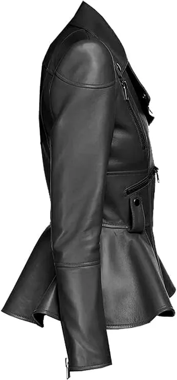 Iconic Medusa Fashionable Designer Peplum Genuine Leather Jacket Women Missy Plus Size