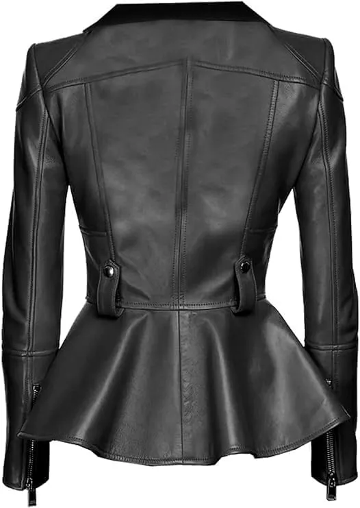 Iconic Medusa Fashionable Designer Peplum Genuine Leather Jacket Women Missy Plus Size
