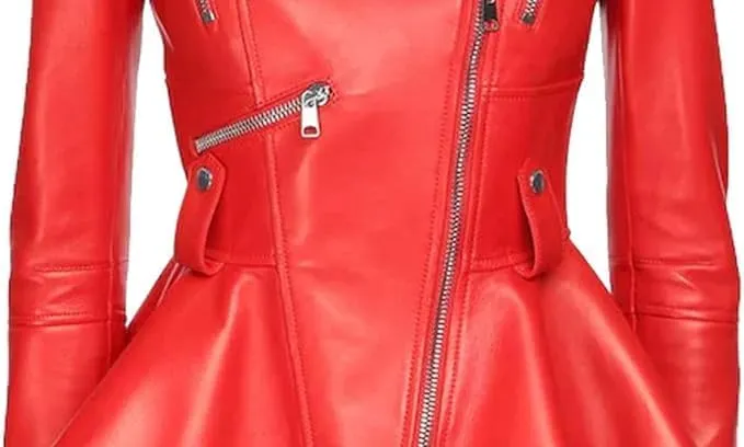 Iconic Medusa Fashionable Designer Peplum Genuine Leather Jacket Women Missy Plus Size
