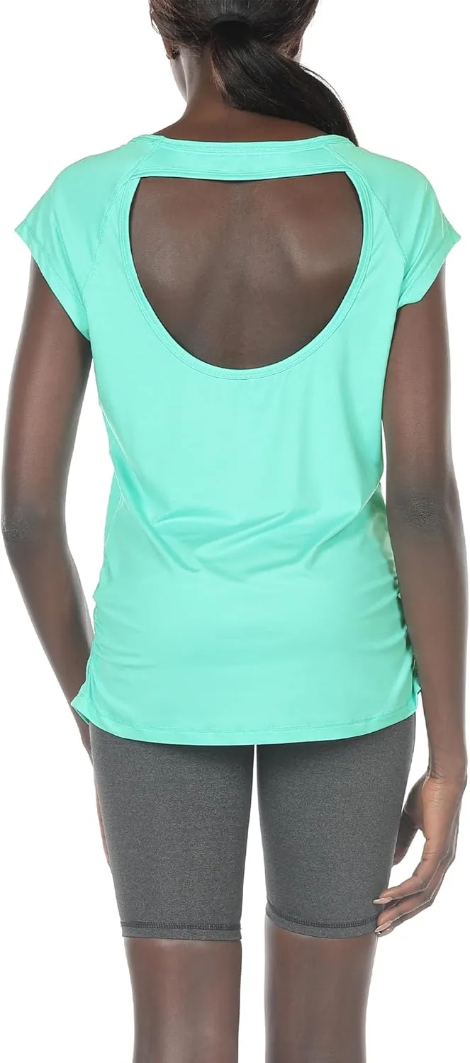 icyzone Workout Running Shirts for Women - Fitness Gym Yoga Exercise Short Sleeve T Shirts Open Back Tops