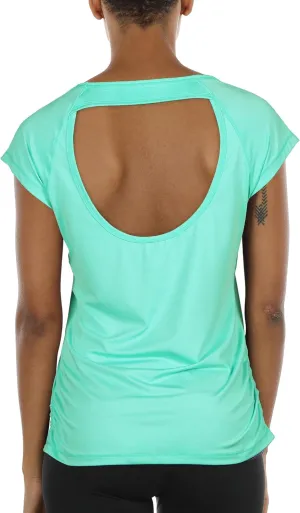 icyzone Workout Running Shirts for Women - Fitness Gym Yoga Exercise Short Sleeve T Shirts Open Back Tops