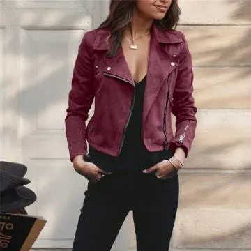 IVERIRMIN Womens Lightweight Suede Motorcycle Jacket Fall Cropped Asymmetrical Zip-up Biker Coats Faux Leather Fitted Outwear