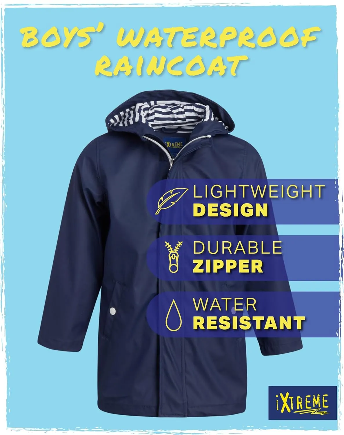 iXtreme Boys Rain Jacket - Lightweight Waterproof Hooded Rain Coat for Boys, Windbreaker for Outdoor Play and Travel (2T-18)