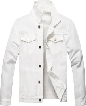 Jean Jacket Men, Men's Denim Jacket Distressed Ripped Slim Fit Stretch Trucker Jackets Classic Casual Denim Coat