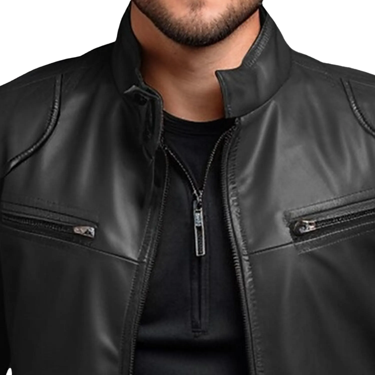 JEKE-DG Men's Classic Slim Fit Motorcycle Coat Faux Leather Casual Bomber Coat Jacket Full Zip-Up Solid Spring Fall Coats