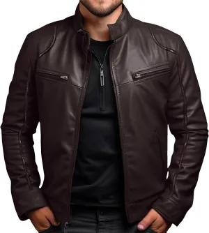 JEKE-DG Men's Classic Slim Fit Motorcycle Coat Faux Leather Casual Bomber Coat Jacket Full Zip-Up Solid Spring Fall Coats