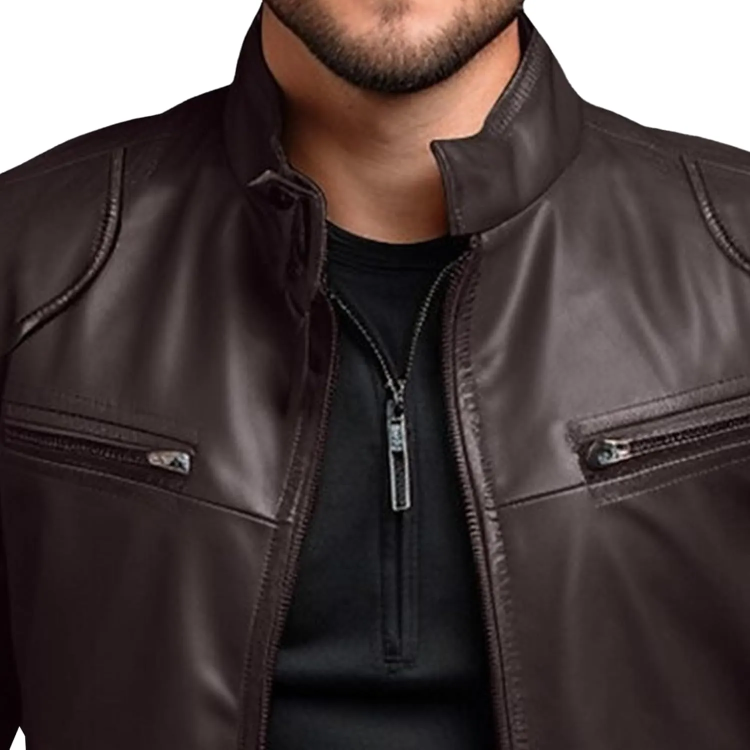 JEKE-DG Men's Classic Slim Fit Motorcycle Coat Faux Leather Casual Bomber Coat Jacket Full Zip-Up Solid Spring Fall Coats
