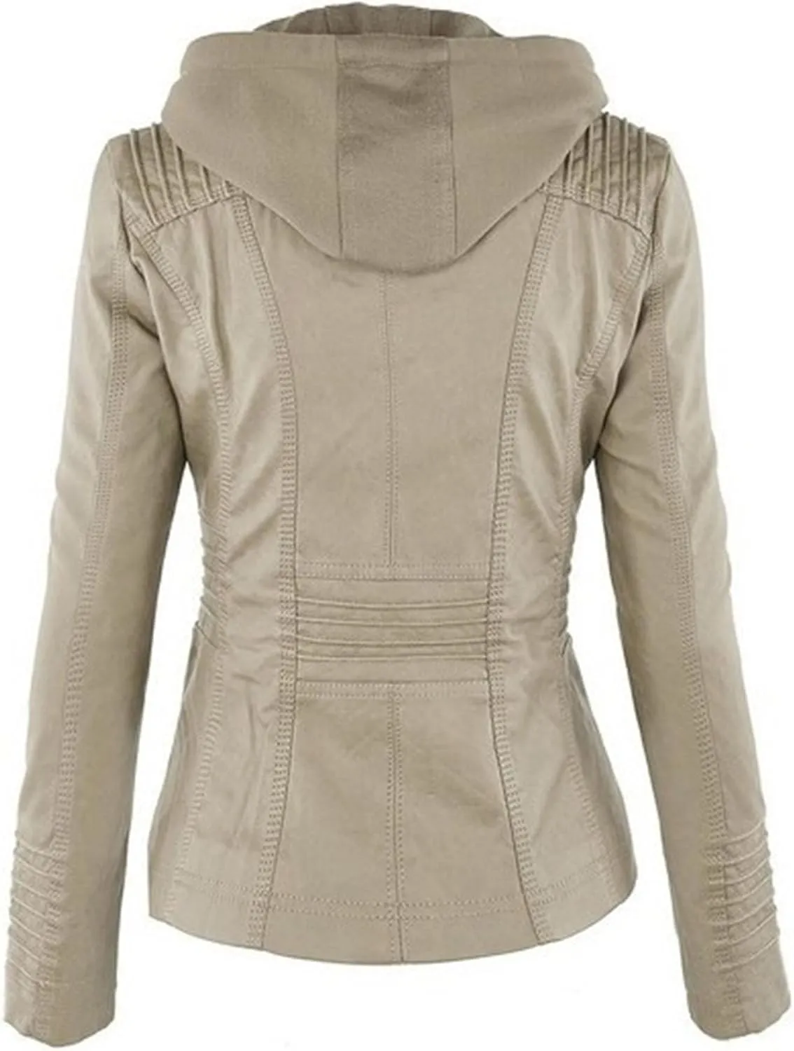 JEKE-DG Women's Detachable Hooded Faux Leather Coat Slim Fit Zip Up Biker Coat Jacket Casual Vintage Fall Winter Coats