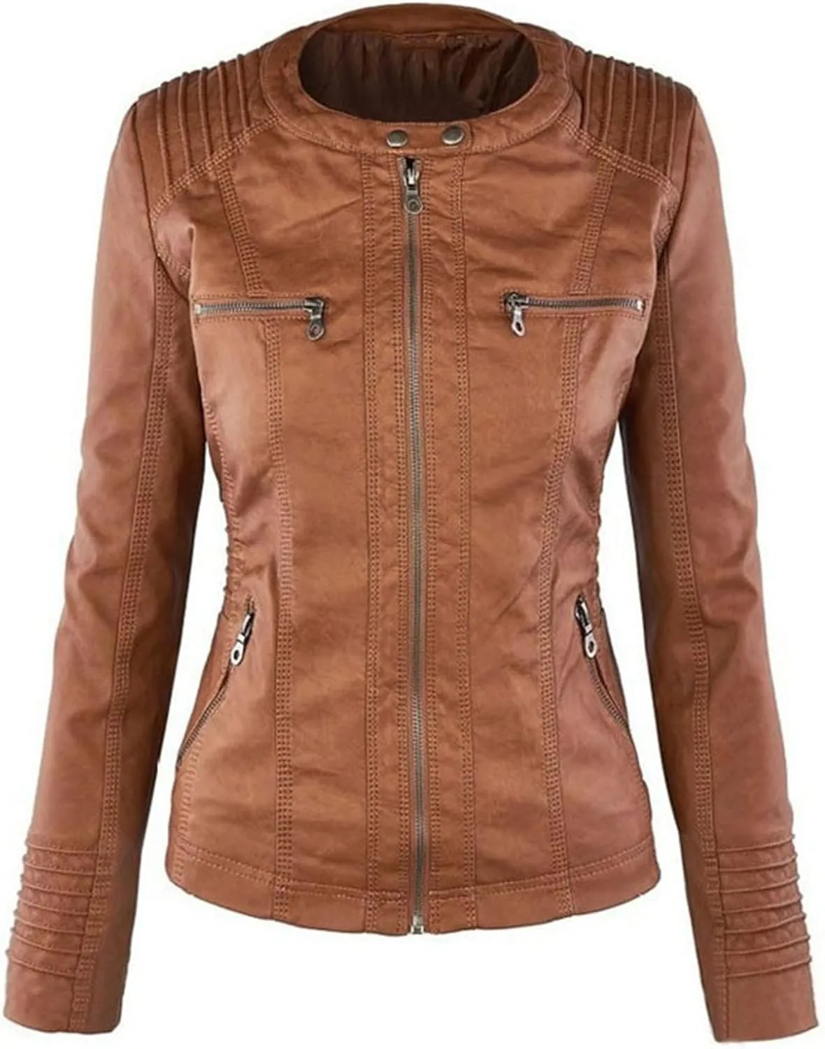 JEKE-DG Women's Detachable Hooded Faux Leather Coat Slim Fit Zip Up Biker Coat Jacket Casual Vintage Fall Winter Coats