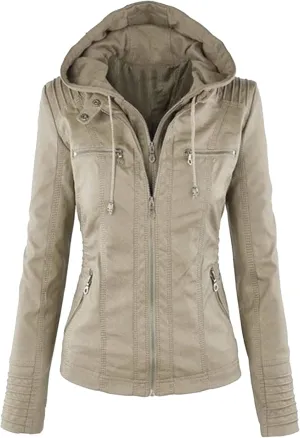JEKE-DG Women's Detachable Hooded Faux Leather Coat Slim Fit Zip Up Biker Coat Jacket Casual Vintage Fall Winter Coats