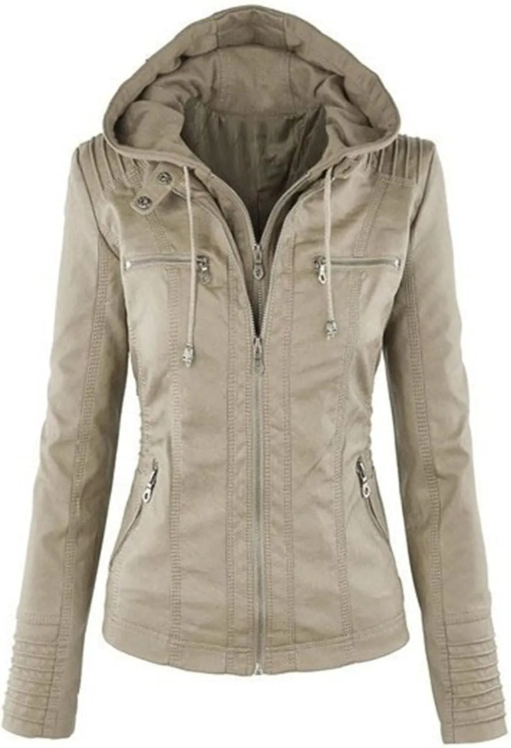 JEKE-DG Women's Detachable Hooded Faux Leather Coat Slim Fit Zip Up Biker Coat Jacket Casual Vintage Fall Winter Coats