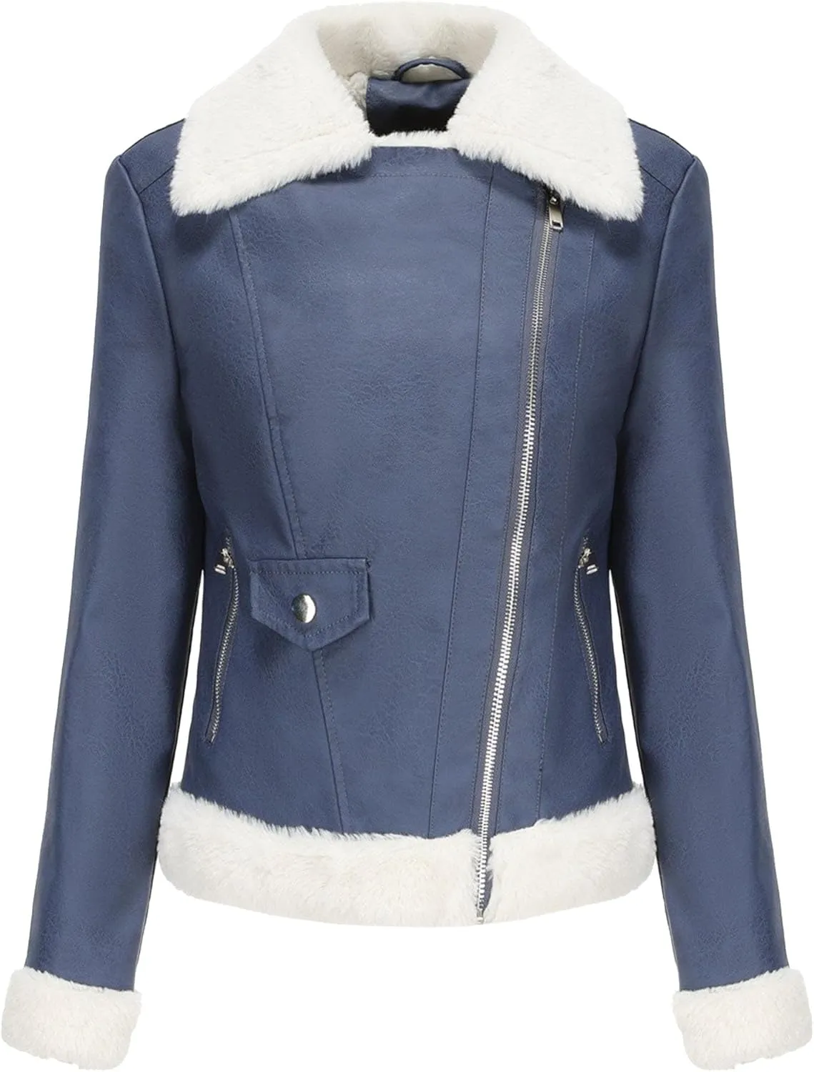 JEKE-DG Women's Lined Faux Leather Warm Coat Long Sleeve Slim Fit Casual Coat Jacket Asymmetrical Zip Comfort Winter Coats