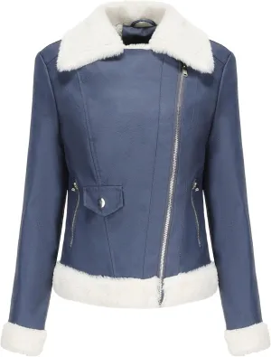 JEKE-DG Women's Lined Faux Leather Warm Coat Long Sleeve Slim Fit Casual Coat Jacket Asymmetrical Zip Comfort Winter Coats