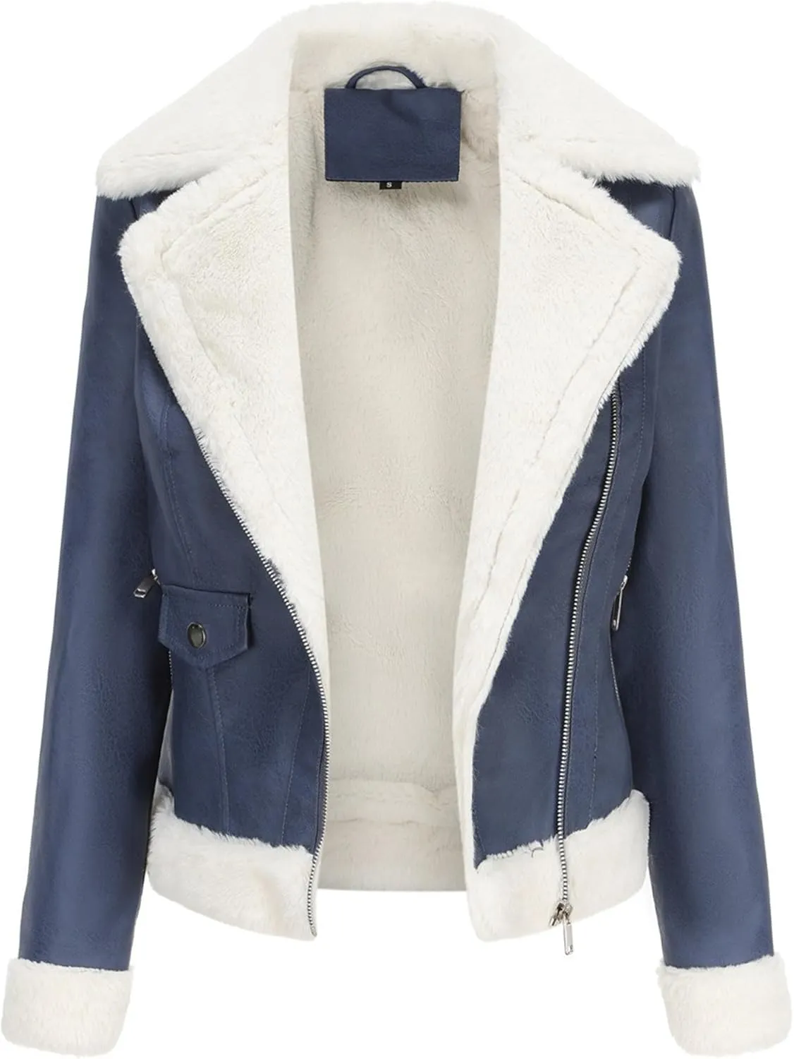 JEKE-DG Women's Lined Faux Leather Warm Coat Long Sleeve Slim Fit Casual Coat Jacket Asymmetrical Zip Comfort Winter Coats
