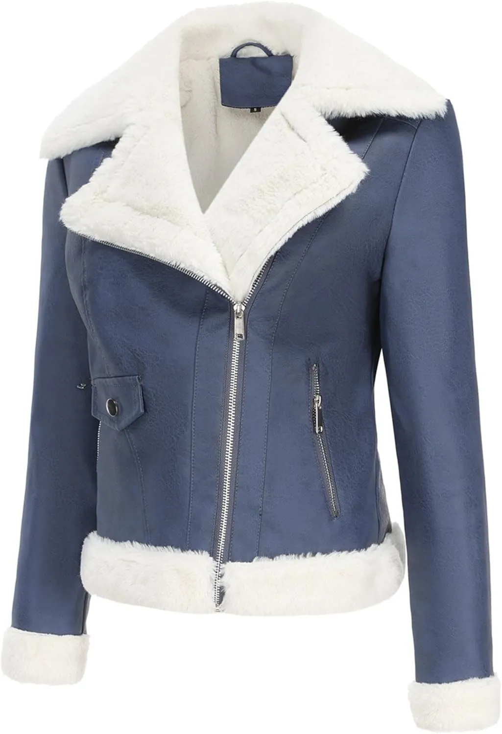 JEKE-DG Women's Lined Faux Leather Warm Coat Long Sleeve Slim Fit Casual Coat Jacket Asymmetrical Zip Comfort Winter Coats