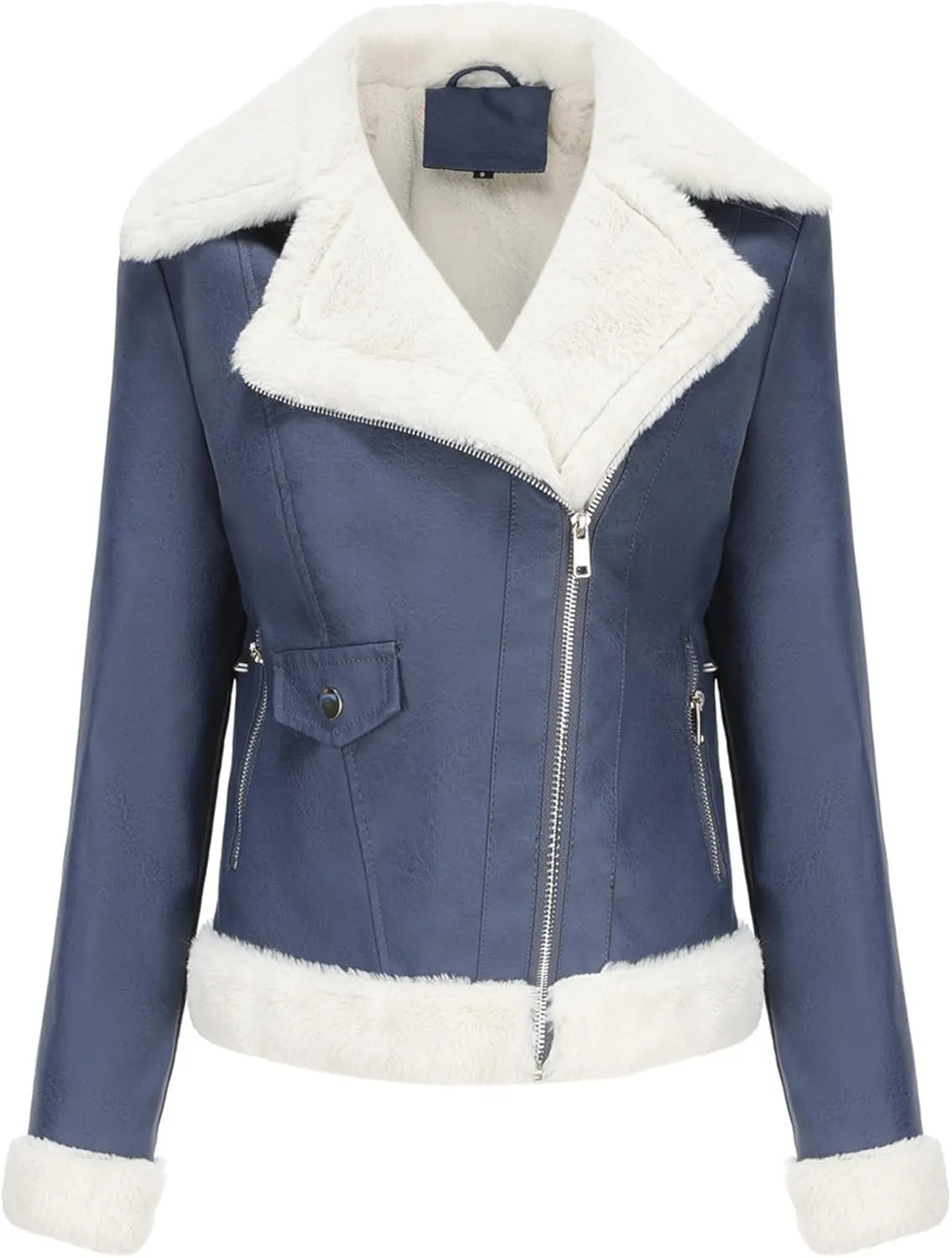 JEKE-DG Women's Lined Faux Leather Warm Coat Long Sleeve Slim Fit Casual Coat Jacket Asymmetrical Zip Comfort Winter Coats