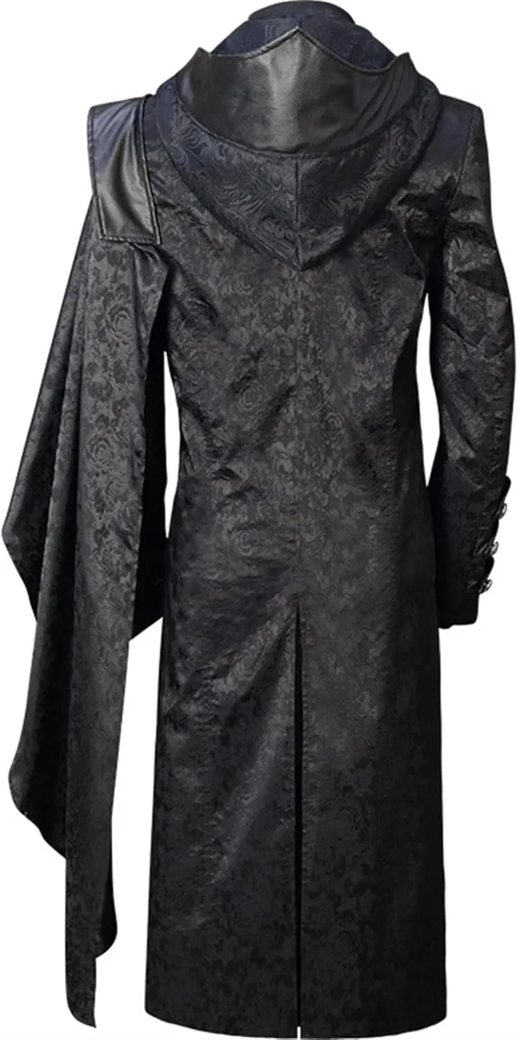 JEShifangjiusu Mens Leather Hooded Trench Coat Refined Zipper Length Jacket Long Sleeves Shawl Style Outerwear