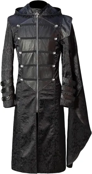 JEShifangjiusu Mens Leather Hooded Trench Coat Refined Zipper Length Jacket Long Sleeves Shawl Style Outerwear