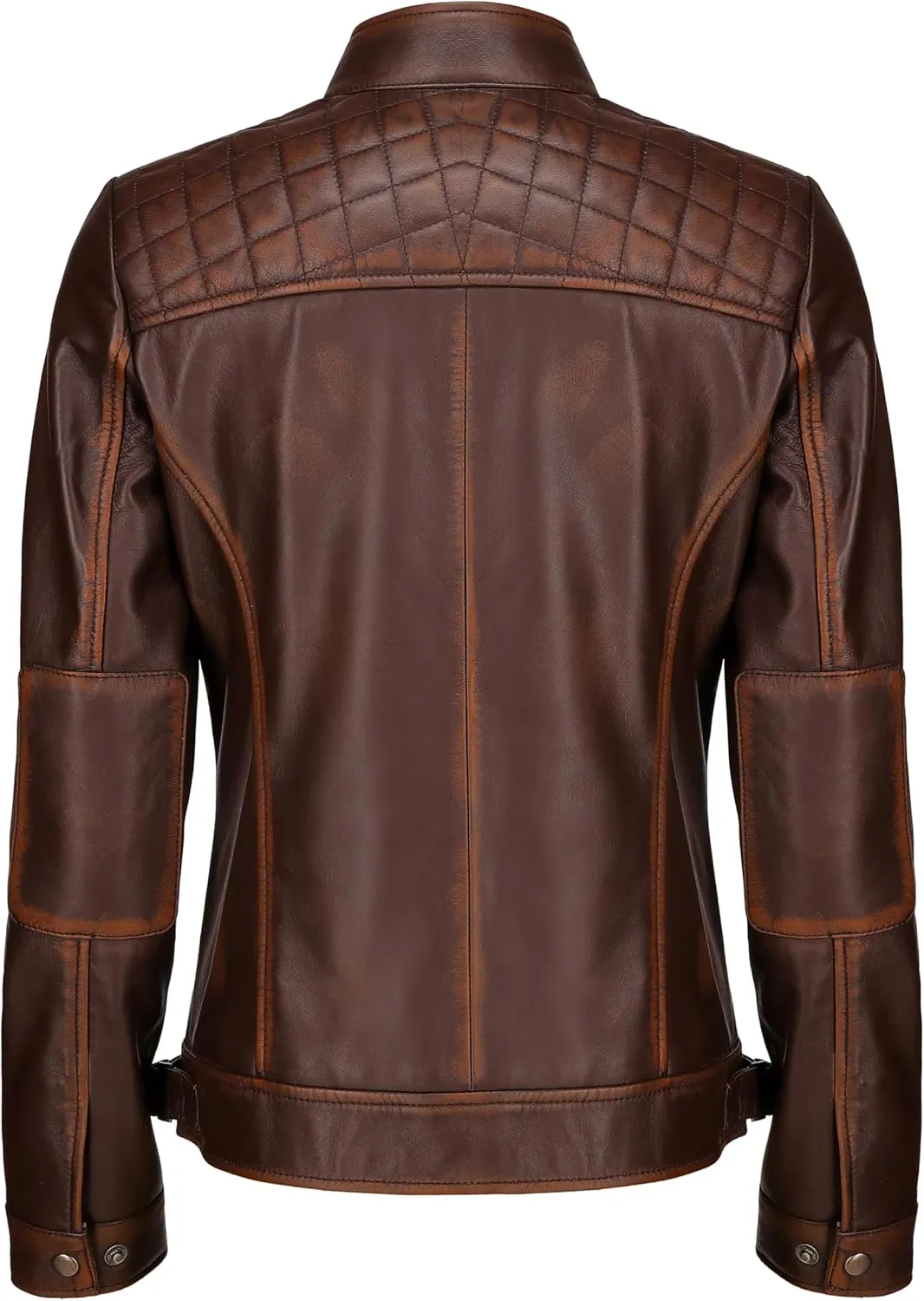 Jild Caf Racer Leather Jacket Women - Zip Up Moto Biker Style Casual Fashion Real Lambskin Women's Leather Jacket