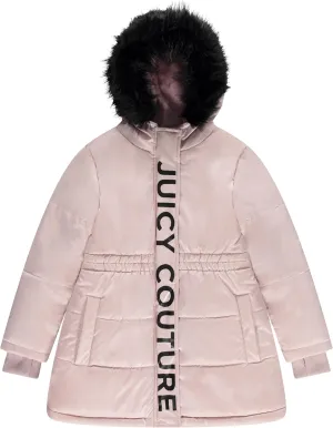 Juicy Couture Girls Coat, Faux Fur Hooded Winter Jacket, Warm Padded Parka Hoodie, Kids Heavyweight Winter Coat