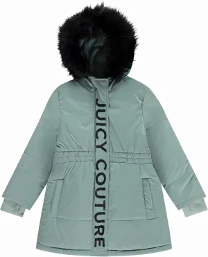 Juicy Couture Girls Coat, Faux Fur Hooded Winter Jacket, Warm Padded Parka Hoodie, Kids Heavyweight Winter Coat