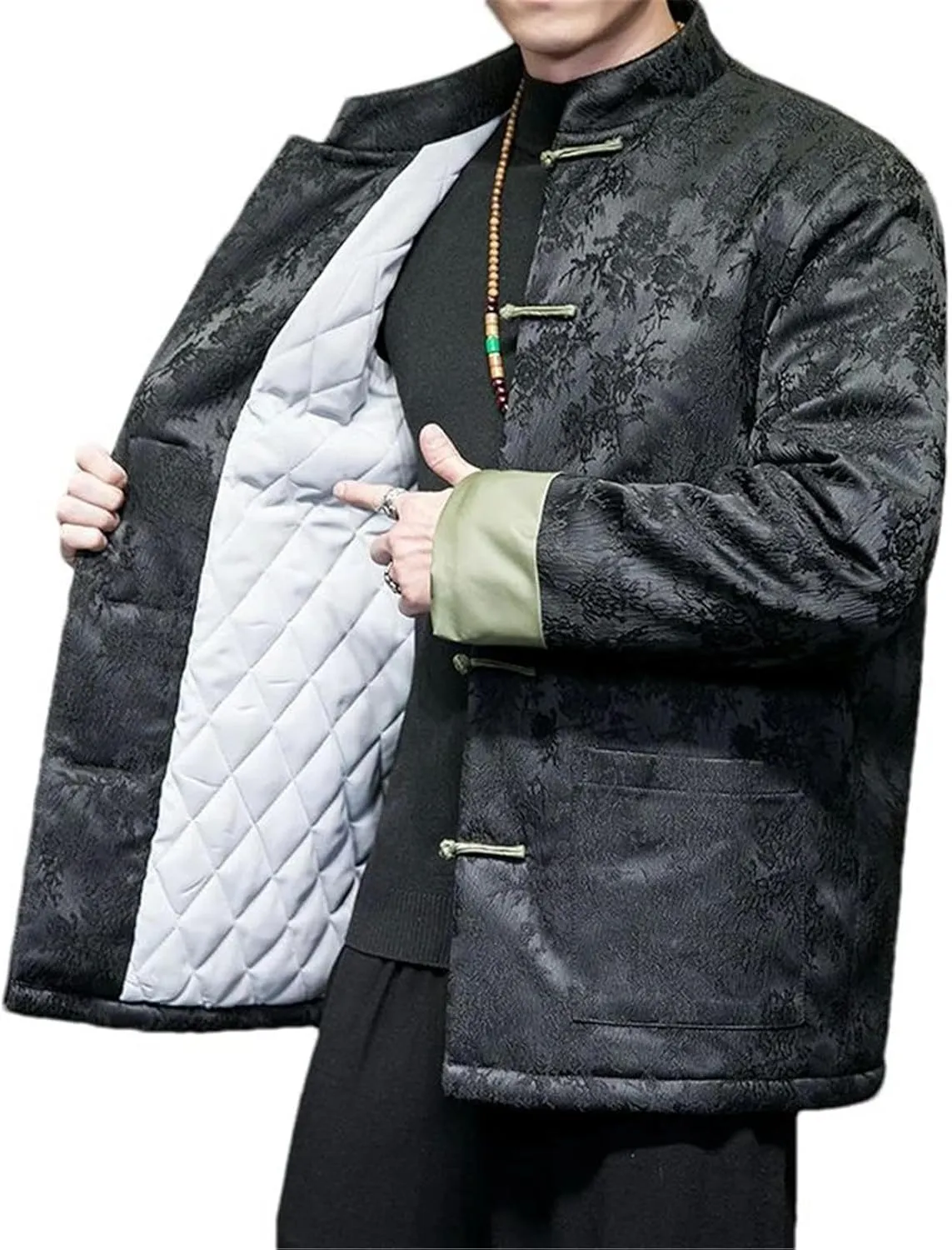 JXQXHCFS Chinese Style Autumn Winter Jackets for Men Retro Warm Tang Suit Hanfu Cotton Padded Coat