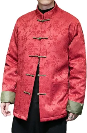 JXQXHCFS Chinese Style Autumn Winter Jackets for Men Retro Warm Tang Suit Hanfu Cotton Padded Coat