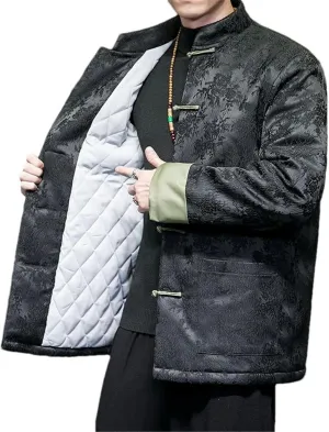 JXQXHCFS Chinese Style Autumn Winter Jackets for Men Retro Warm Tang Suit Hanfu Cotton Padded Coat