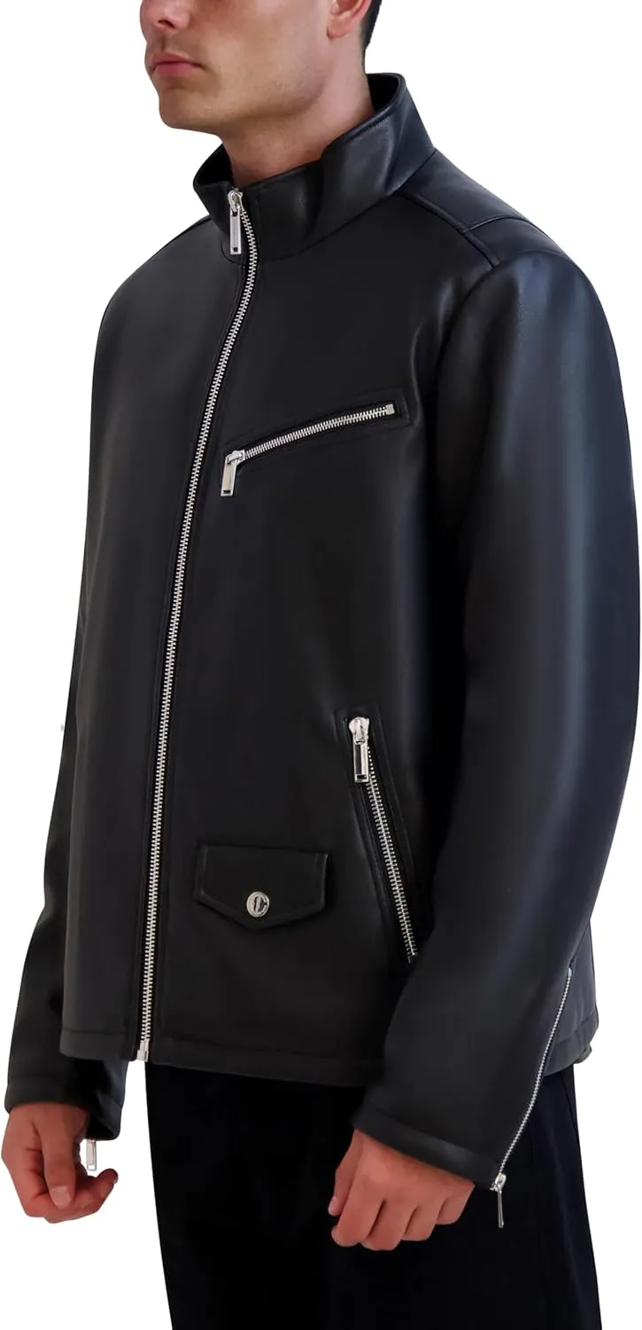 Karl Lagerfeld Paris Men's Faux Leather Biker Jacket