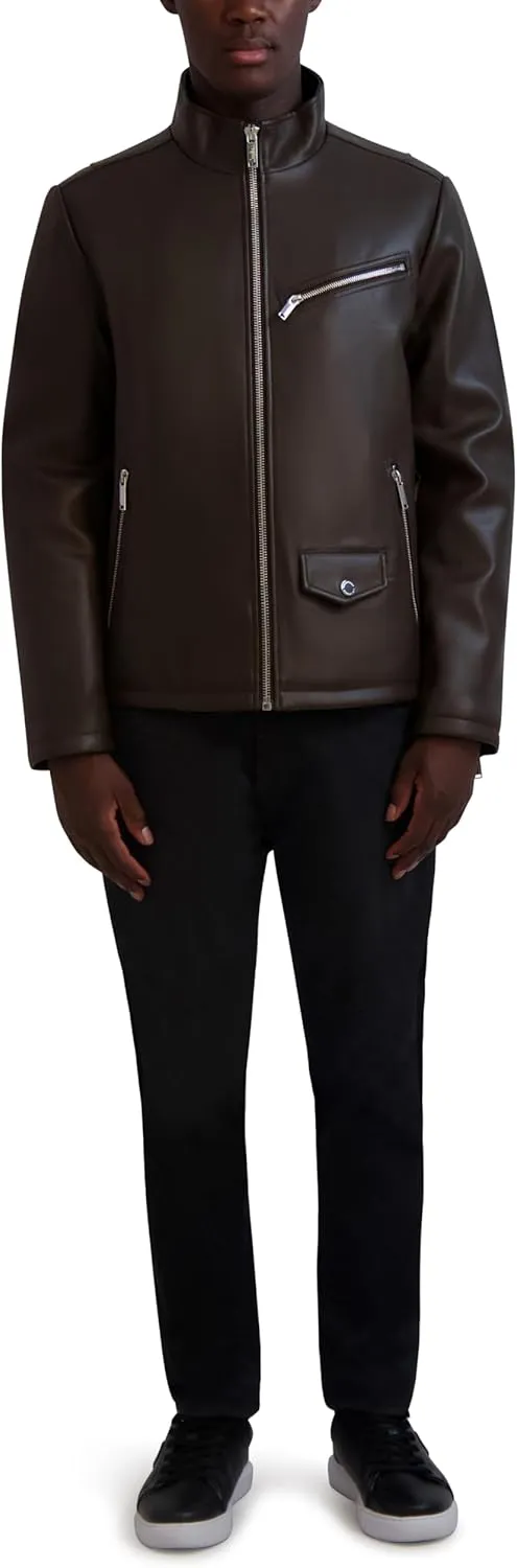 Karl Lagerfeld Paris Men's Faux Leather Biker Jacket