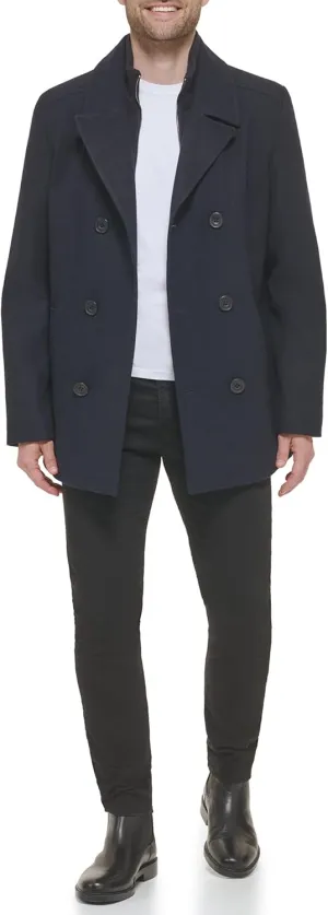 Kenneth Cole Men's Double Breasted Bib Peacoat