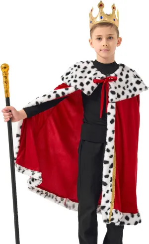 King Costume Red Royal Cape Kings Cloak With Crown And Scepter Set Royal Robe Costume For Kid & Adult