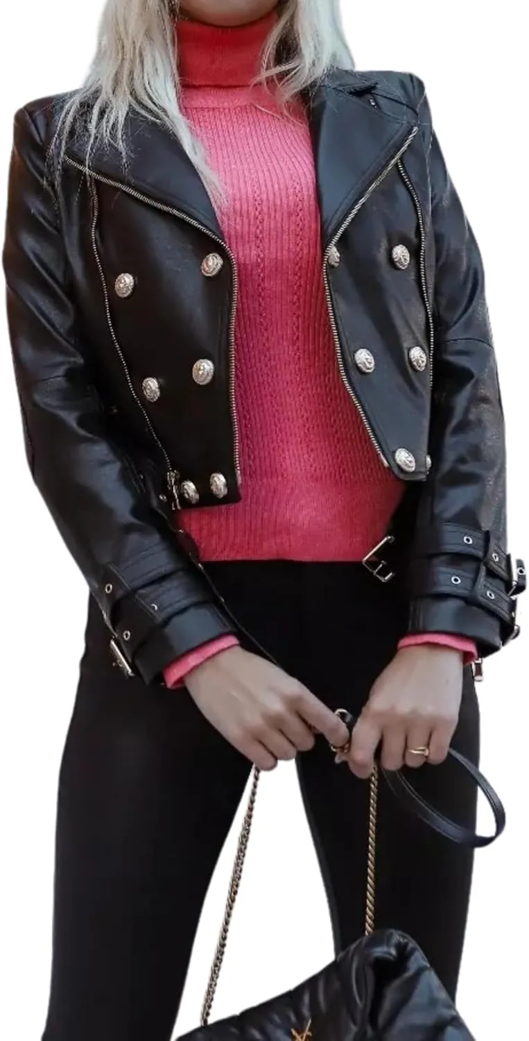 Lambskin Leather Jacket Stylish Black Brando Style Biker Racer Motorcycle Asymmetrical Real Leather Jacket for Women