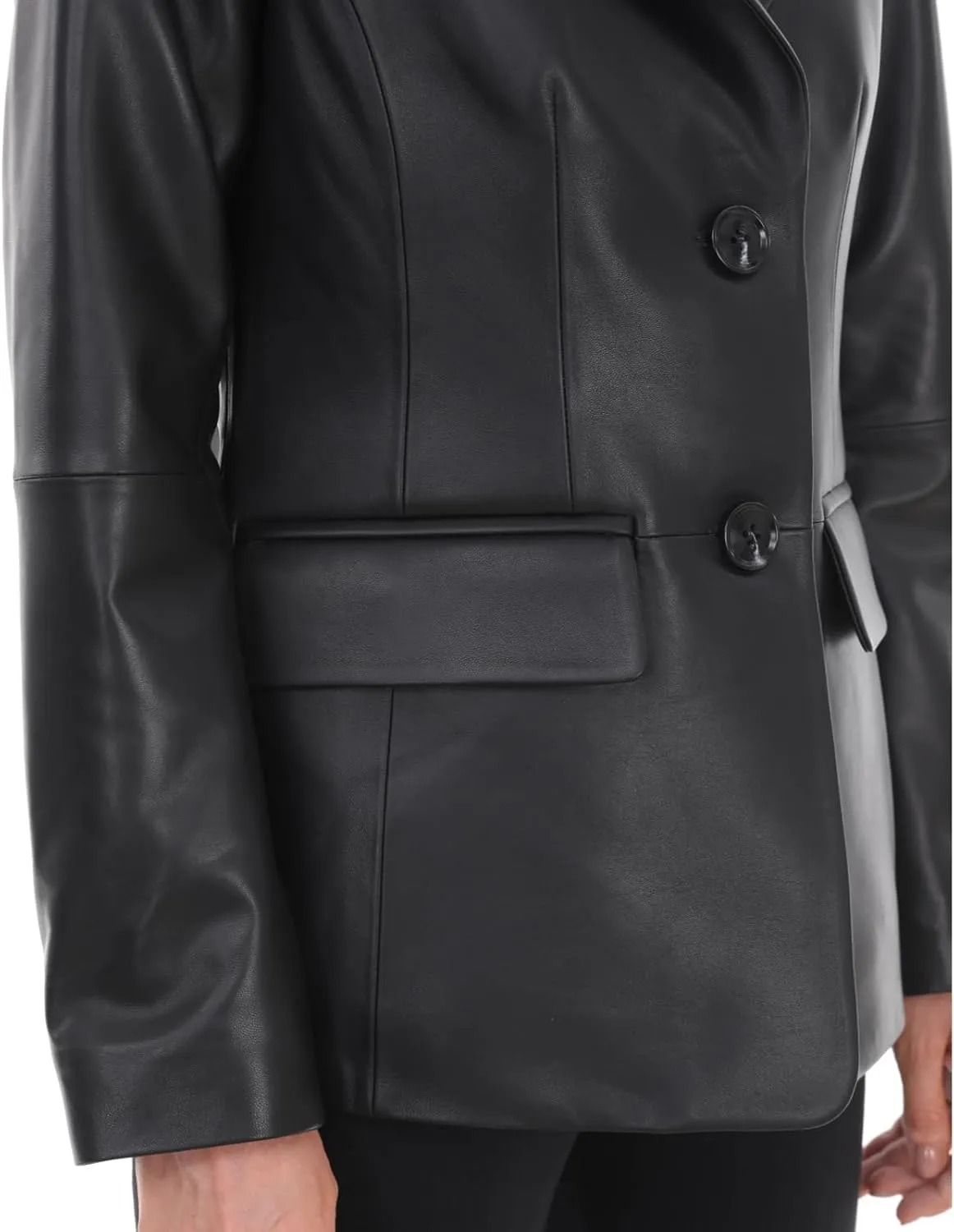Lambskin Leather Jacket Women,Long Sleeve Button Front Leather Blazer,Notched Lapel Casual Style,Vent Detail