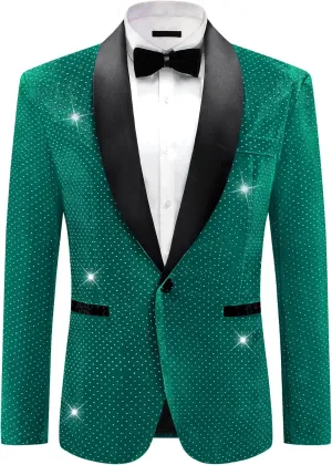 Lars Amadeus Sparkly Blazer for Men's Glitter Diamond Tuxedo Jacket Wedding Rhinestone Shiny Sports Coat