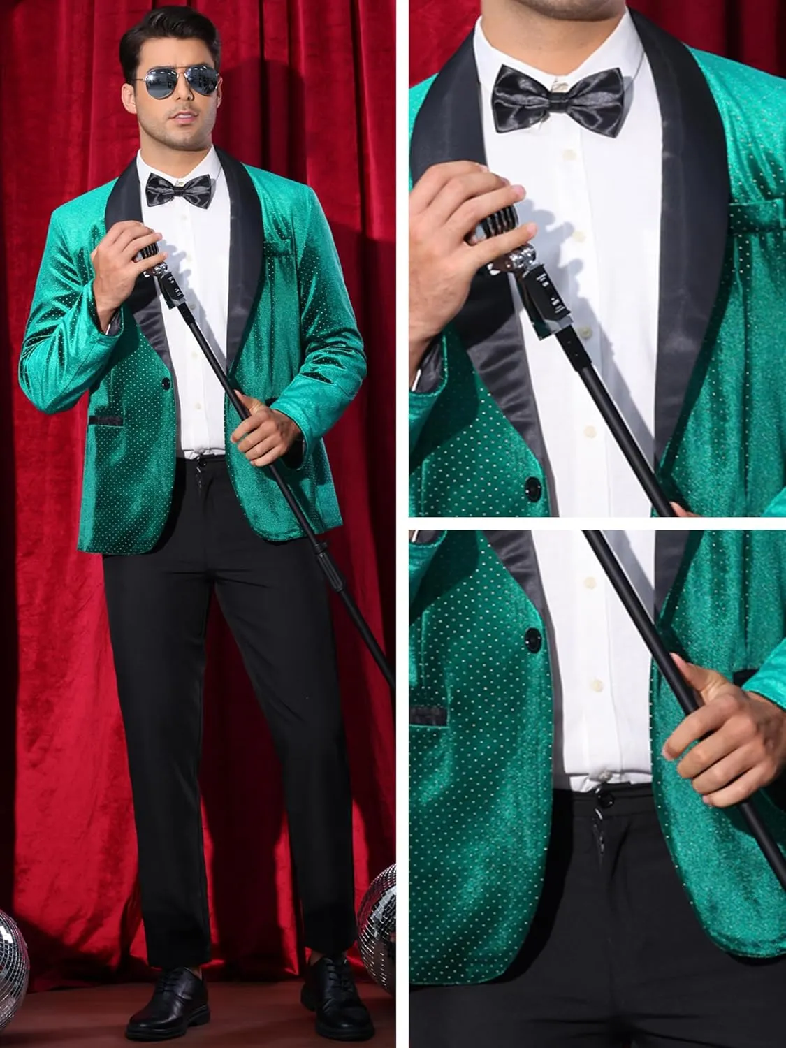Lars Amadeus Sparkly Blazer for Men's Glitter Diamond Tuxedo Jacket Wedding Rhinestone Shiny Sports Coat