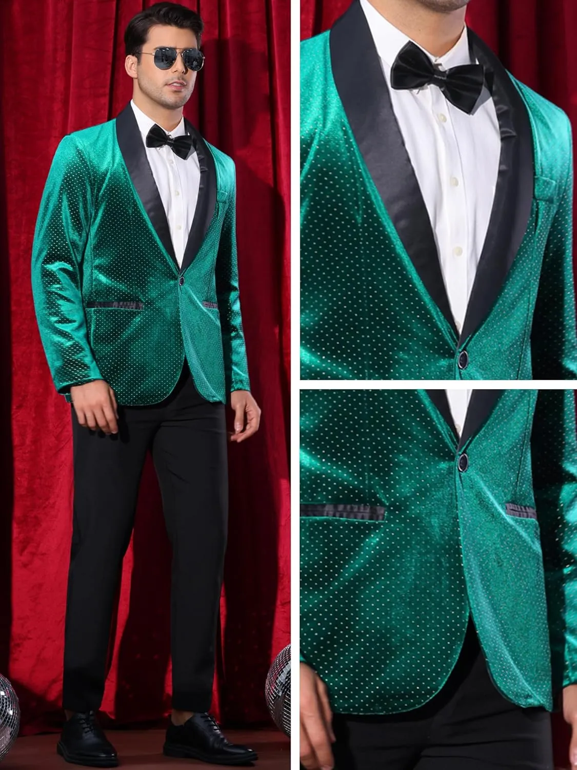 Lars Amadeus Sparkly Blazer for Men's Glitter Diamond Tuxedo Jacket Wedding Rhinestone Shiny Sports Coat