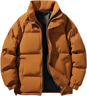 lcziwo Mens Oversized Winter Puffer Jacket Double Zipper Stand Collar Warm Quilted Coat Thick Outdoor Cotton-Padded Jacket