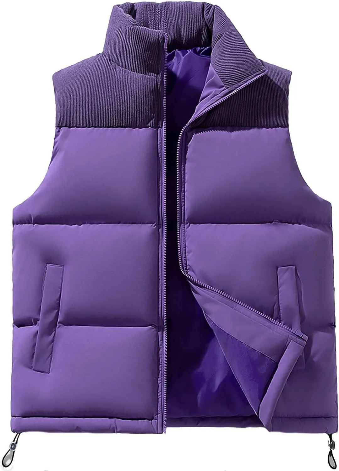 lcziwo Men's Puffer Vest Jacket Corduroy Patchwork Sleeveless Zip up Stand Collar Padded Cotton Coat Warm Winter Outwear
